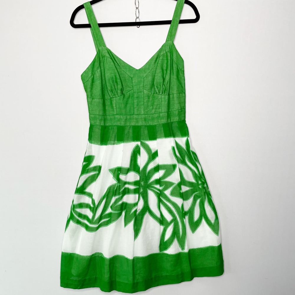 Milly New York Kelly Green Floral Skirt Cotton Lined Summer Dress Size 6